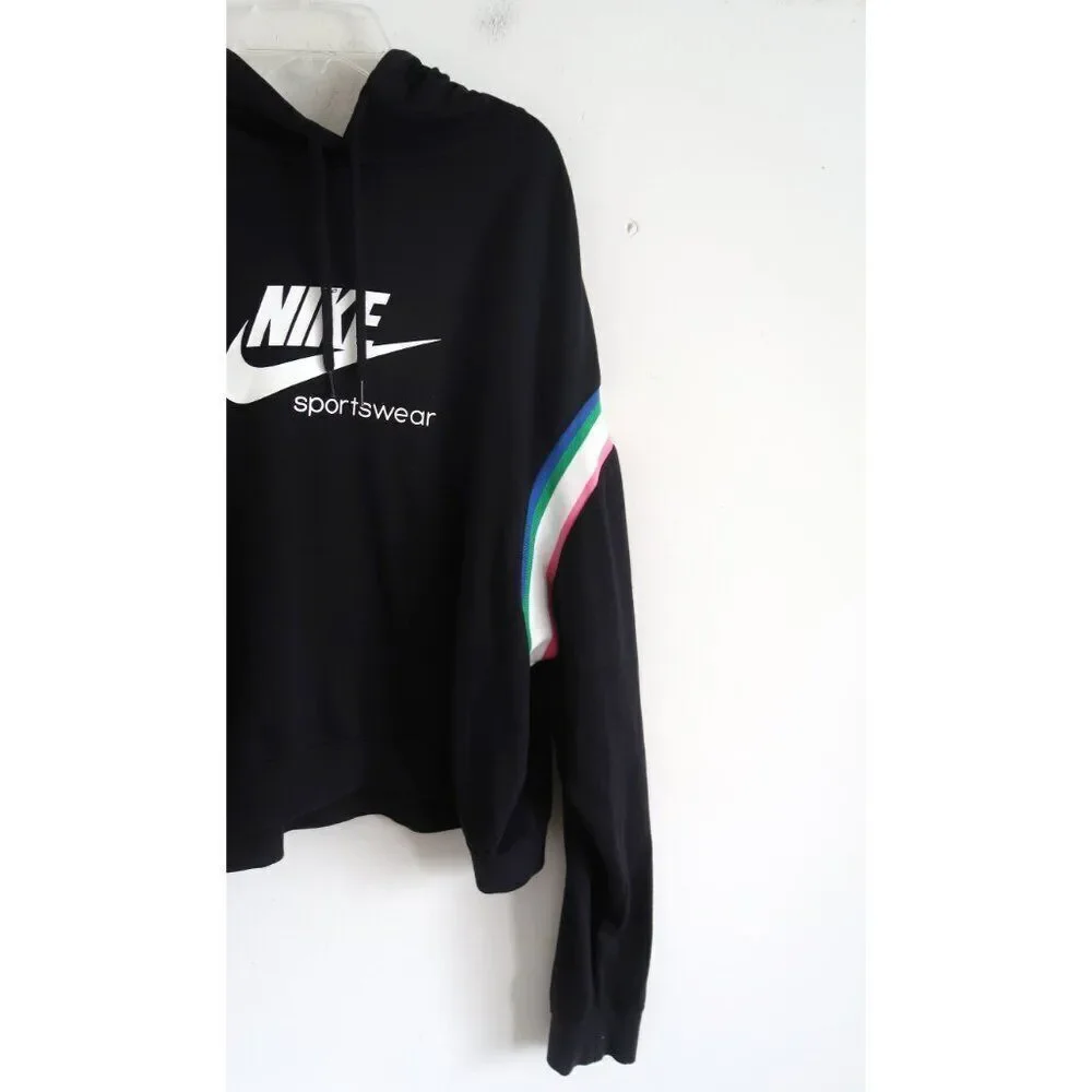 Nike Sportswear Black Hoodie with Striped Sleeves - Size XL